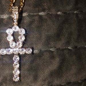 Gold chain necklace diamond CZ ankh cross iced out